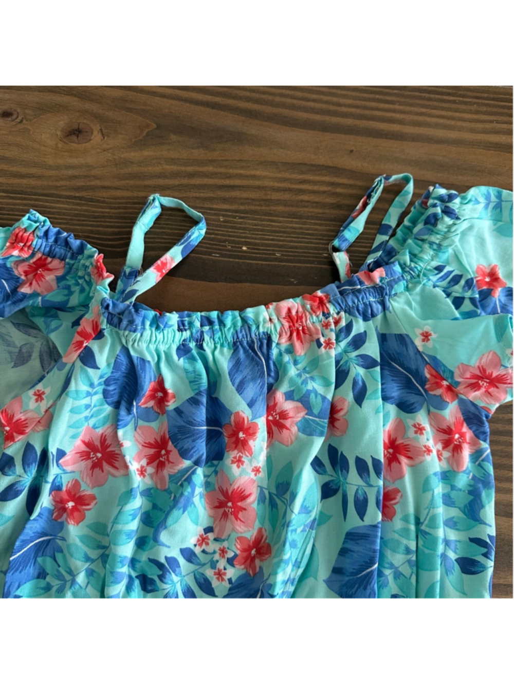 The Children's Place Dress Girls 7 8 Blue Floral Off Shoulder Ruffle - Picture 4 of 6